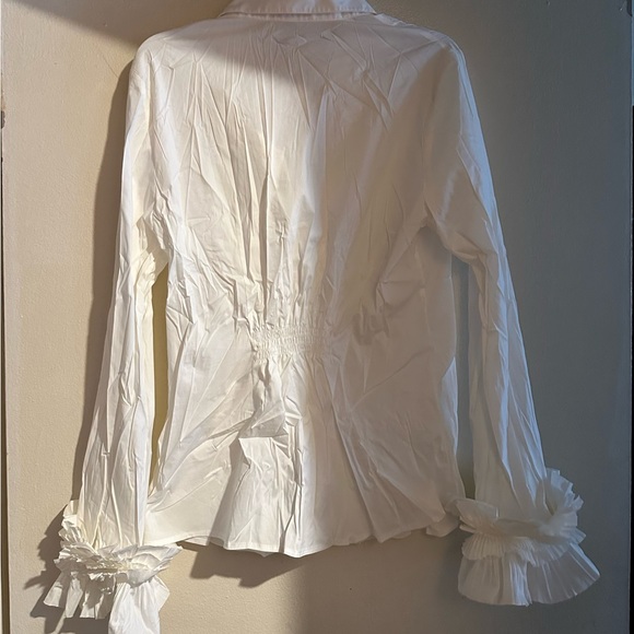 BCBGMaxAzria White Button Down Shirt with Ruffle Cuffs - Picture 2 of 9